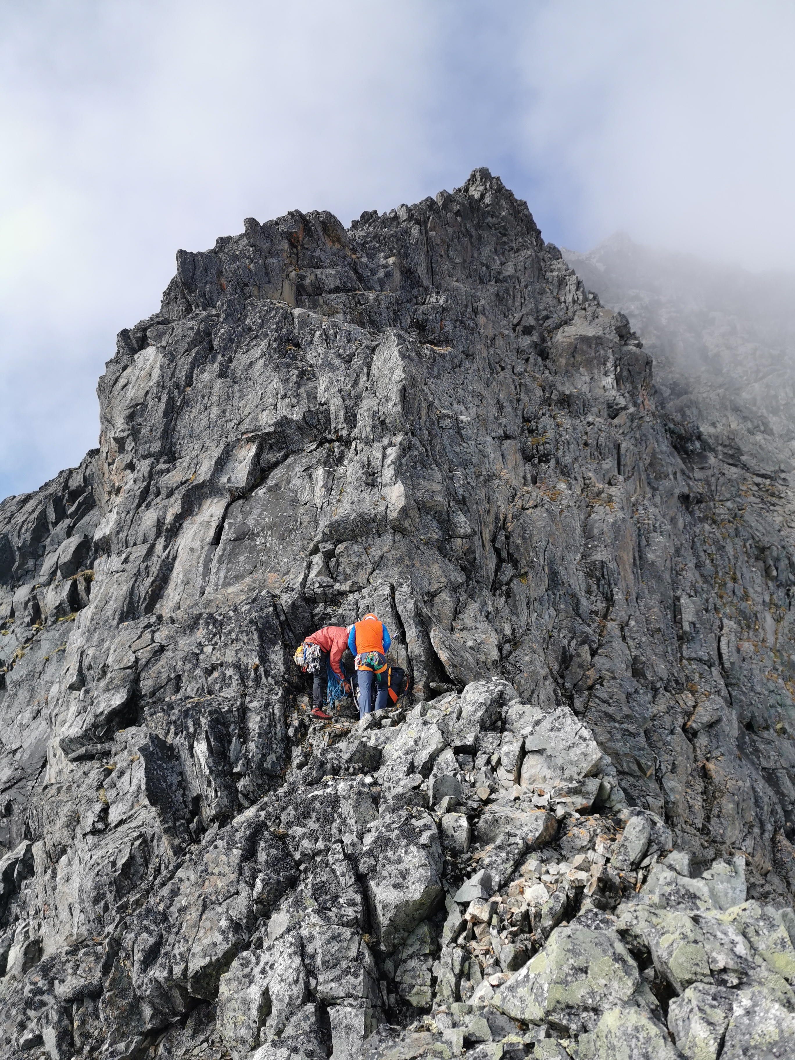 picture of two men on a chossy mountain